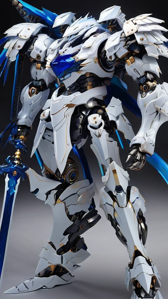 (FRS:0.8), mecha robot, mecha armor, full armor, (large size robot:1.5), glowing blue eyes, city, (full body:1.2), clenched hand, mechanical parts, robot joints, (huge shield:1.2),best quality, masterpiece, highly detailed, ultra-detailed,(battle-ready:1.2),(powerful stance:1.3),(Detailed eye description:1.2),(huge mechanical weapon:1.3),(detailed armor description:1.2),(detailed shield description:1.2), (detailed weapon description:1.2),(huge mechanical gun:1.2), (holding sword and weapon :1.3)