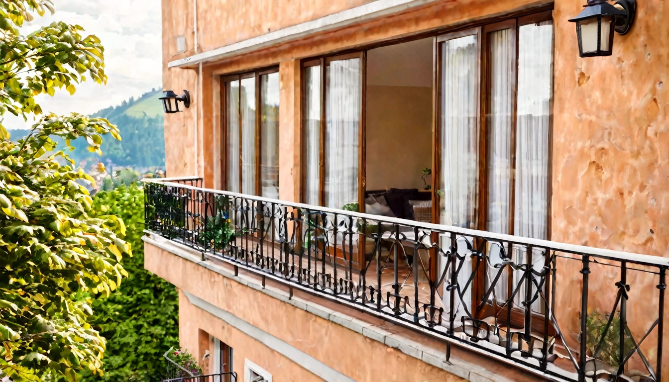 house with balcony, cozy, daytime, no people in the place