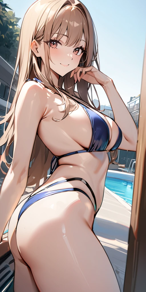((Highest quality、、masterpiece:1.3))、Long legs、Sharp focus:1.2, Beautiful woman with perfect figure:1.4、(Smiling:1.2), double eyelid、30-year-old female、Sexy pose、((((Close your mouth、One Woman、bikini)))),(((((one women,pool side:1.5)))))、((standing, cowboy shot:1.5))