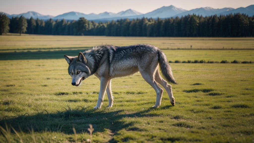 a wolf walking in the field, 2legs