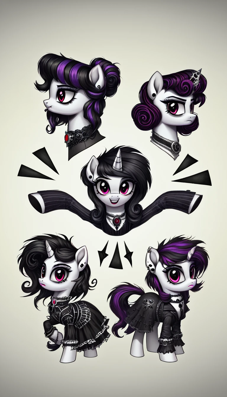 plano general, whole body, dynamic poses, score_9,score_8_above,score_7_above,score_6_above, gothic pony, neogothic fashion, bright backlight, horror scene, Brilliantine, capricious, charmed, magical, fantasy art concept, intricate details