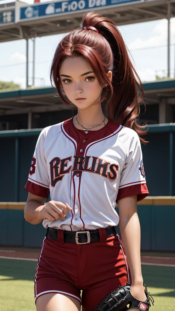 Pitite 18 year old girl, skinny, dark red hair, baseball player 