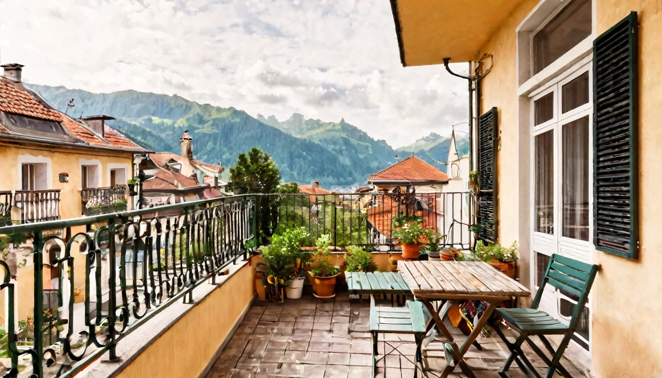 house with balcony, cozy, daytime, no people in the place