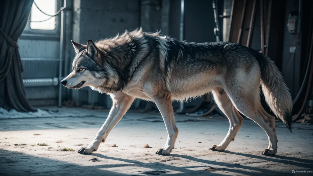 a sick wolf with only two legs