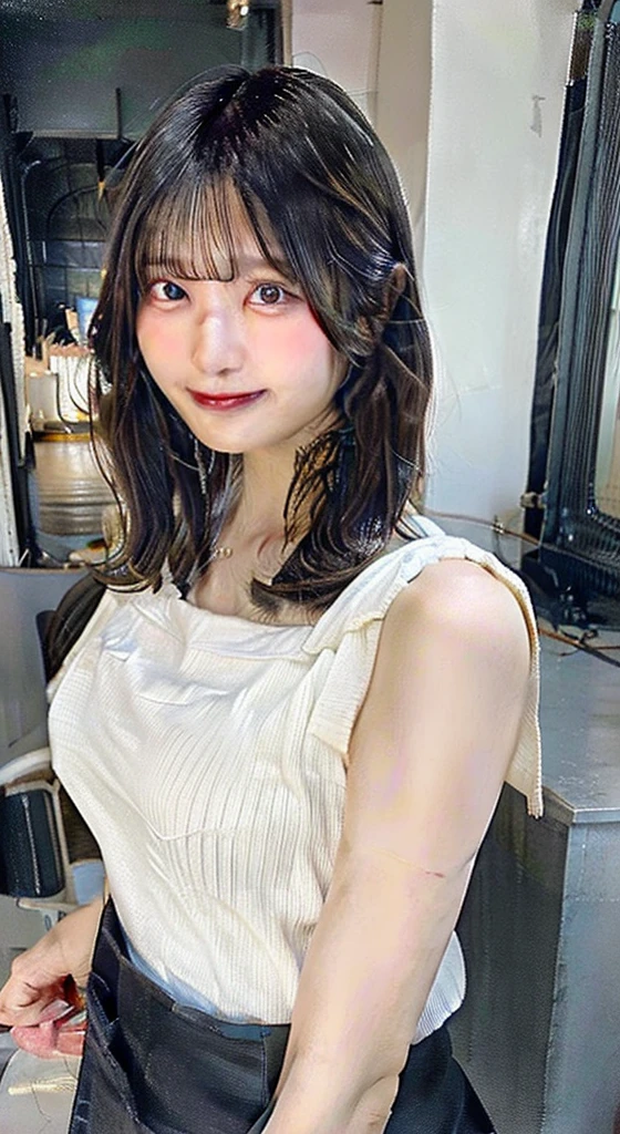 (Highest quality,masterpiece:1.3,超A high resolution,),(Ultra-detailed,Caustics,8K),(Ultra-dense skin,Photorealistic:1.4,RAW shooting,),,,1 girl,Japanese,20-year-old,cute,Black-haired,short hair,(Large Breasts),A happy smile,Looking at the camera,Natural soft light、My chest is open、whole body、White Room、Tabletop、Selfie、Slender、rib cage、slender、Ribs、T-Shirts、Shorts