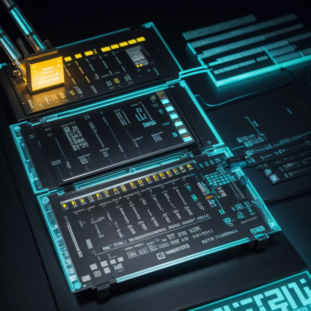 Create a very modern image involving a periodic table, chemical elements and also an Arduino with robotics for a book cover. Use Arduino elements, Bluetooth boards, breadboards, wires with chemical elements, add some colorful details, but in a very discreet way