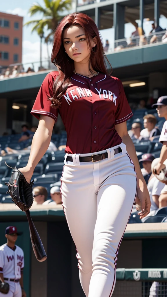 Pitite 18 year old girl, skinny, dark red hair, baseball player for the Yankees