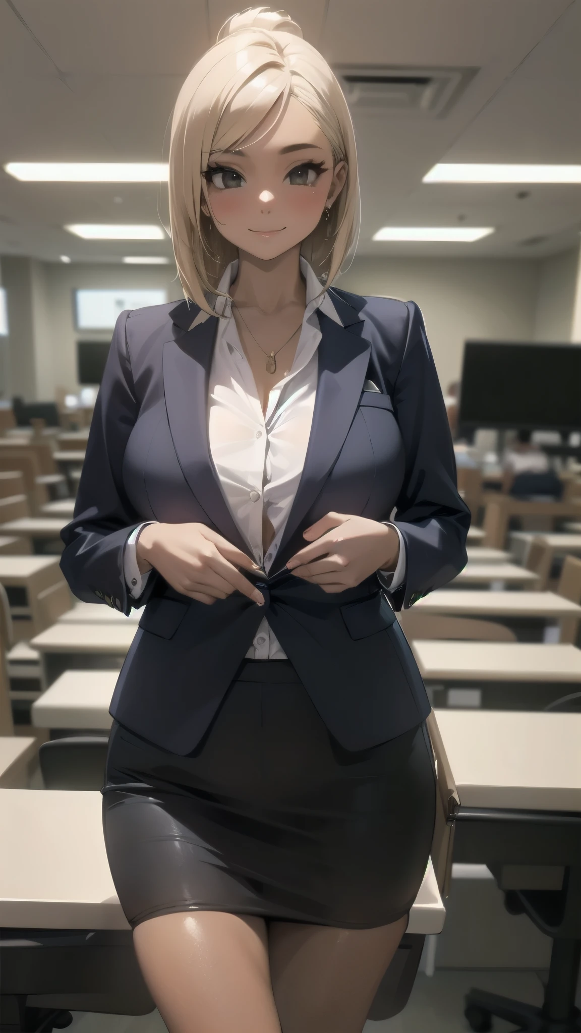 Secretaria, trabalho, usando terno sexy, peito para fora, ((NSFW))