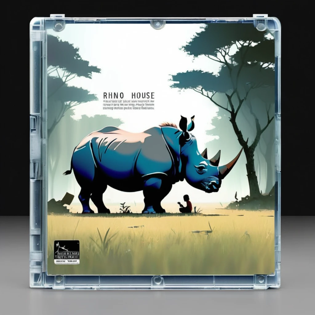 product photo cd,  cover art by Pascal Campion, title text "RHINO HOUSE"