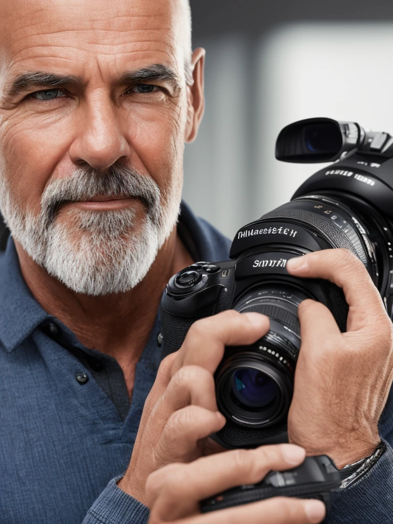 a middle-aged man with a camera, taking photos, social media profile, portrait, detailed facial features, detailed eyes, detailed skin, detailed hands, detailed outfit, studio lighting, high-quality, photorealistic, professional photography, warm color tones, cinematic lighting, depth of field, natural pose, candid shot, on-location, (best quality,4k,8k,highres,masterpiece:1.2),ultra-detailed,(realistic,photorealistic,photo-realistic:1.37)