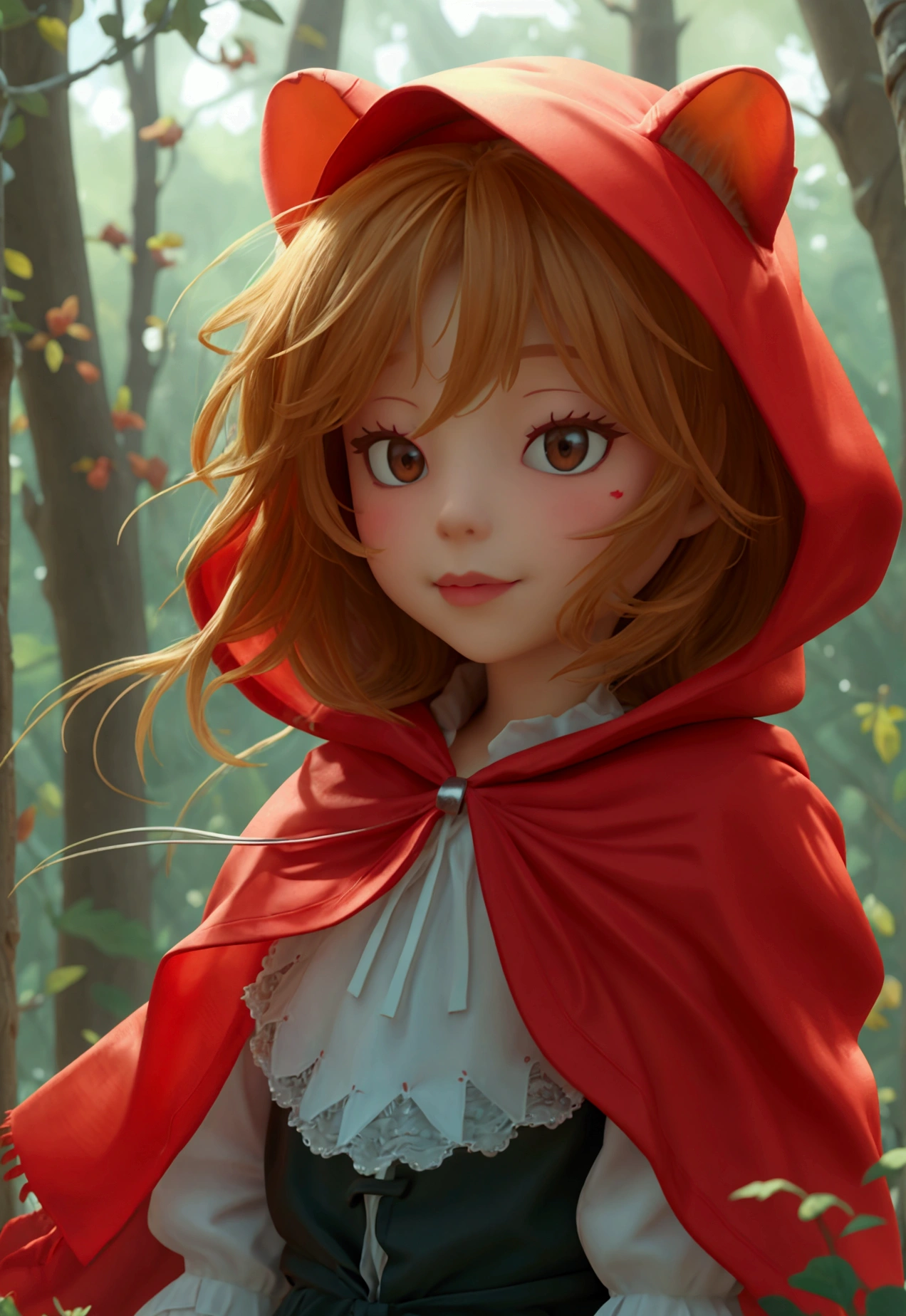 little Red Riding Hood nude at the florest, perfect eyes, beautiful face, pubic hair, small breast