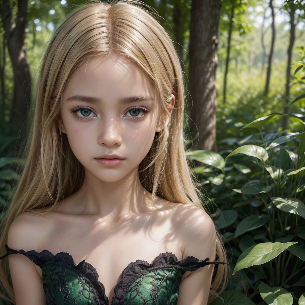 (realisitic:1.3), FACE WITH SHADOW, Depth of written limits, ,
Beautiful detailed illustrations,great art,(((very detailled))),
1 black woman of African descent , hair blonde, Crespo, gold eyes, nature fairy green dress
,(((very detailled))),A calm expression and smooth breathing create a calm atmosphere.
,(((very detailled)))