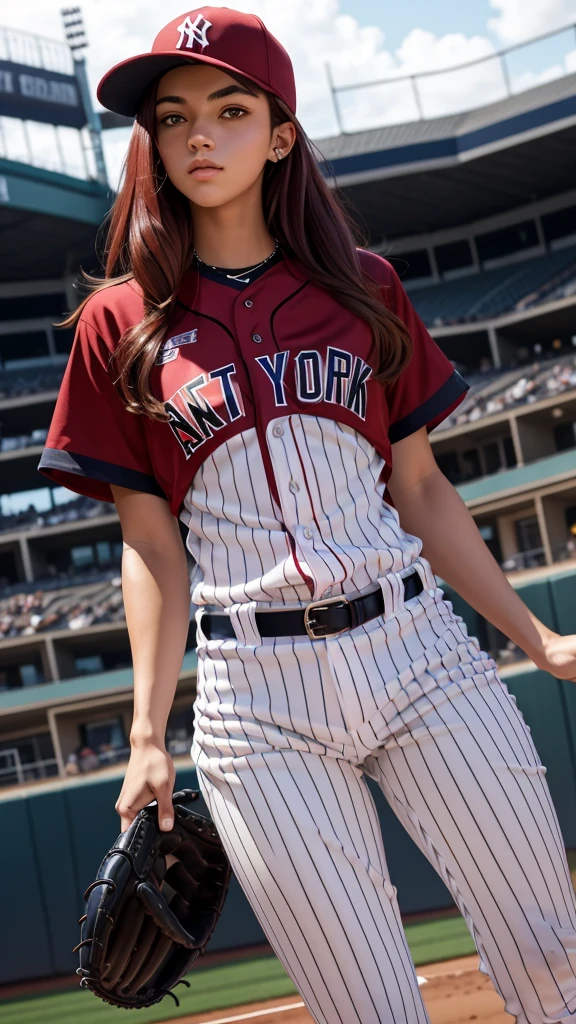 Pitite 18 year old girl, skinny, dark red hair, baseball player for the Yankees,