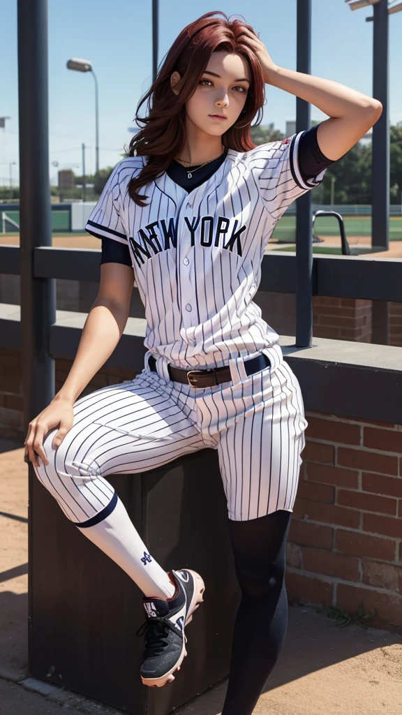 Pitite 18 year old girl, skinny, dark red hair, baseball player for the Yankees