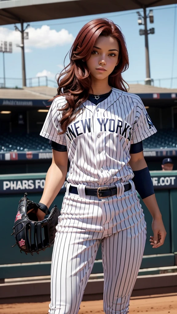 Pitite 18 year old girl, skinny, dark red hair, baseball player for the Yankees