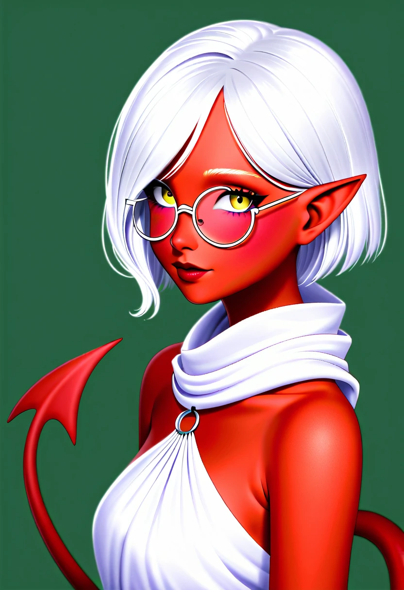 detailed illustration, (front view), (side view),dynamic angle, ultra-detailed, illustration, clean line art, shading, anime, detailed eyes, detailed face, beautiful face, dramatic lighting, detailed illustration, dynamic angle, ultra-detailed, illustration, (single woman: 1.8), masterpiece, masterwork, beautiful, (1 woman:1.8),

Succubus woman, young, timid, shy, afraid, red skin, pinkish white hair, big round wire frame glasses, shack cloth dress, dirty, emaciated, thin, willow, lithe, long demon tail, pointy red ears, yellow cat eyes, short white hair