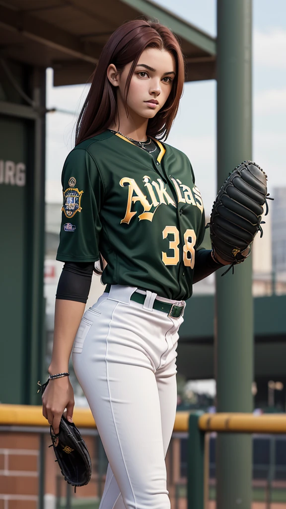 Pitite 18 year old girl, skinny, dark red hair, baseball player for the Oakland A's