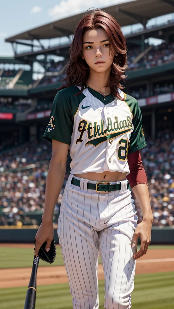 Pitite 18 year old girl, skinny, dark red hair, baseball player for the Oakland A's