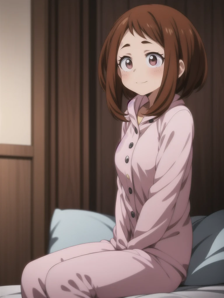 Ochaco Uraraka, wearing pajamas, nice environment, super detailed, high quality