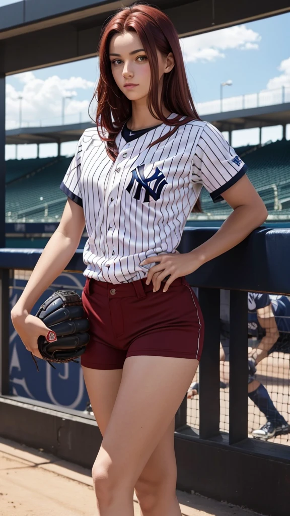 Pitite 18 year old girl, skinny, dark red hair, baseball player for the Yankees 
