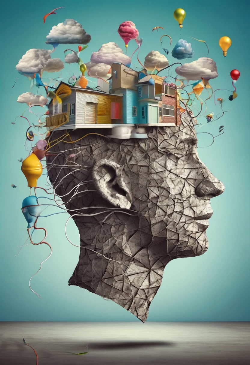 with head sticking out of various thoughts