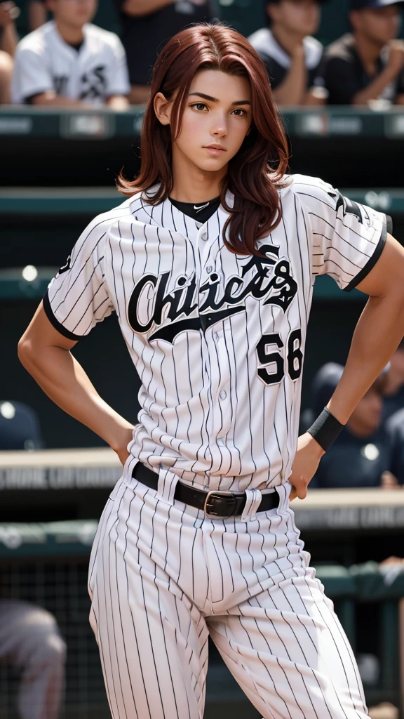 Pitite 18 year old girl, skinny, dark red hair, baseball player for the white Sox