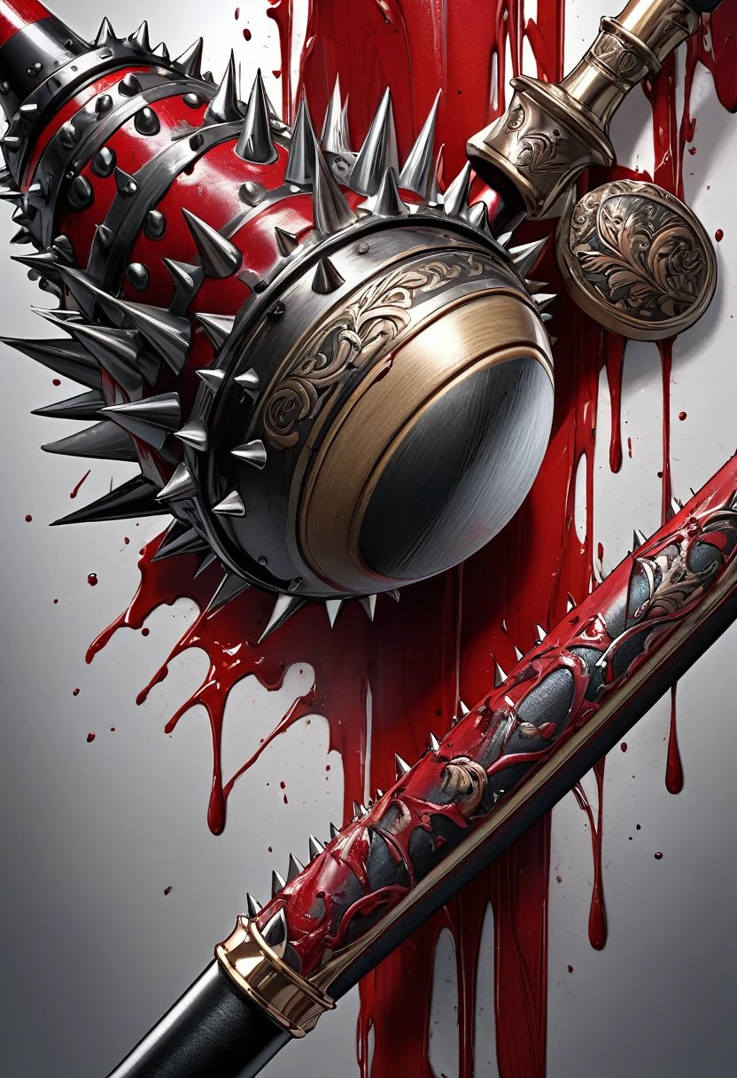 masterpiece, 8k, best quality, highly detailed, a spiked club that covered in fresh blood