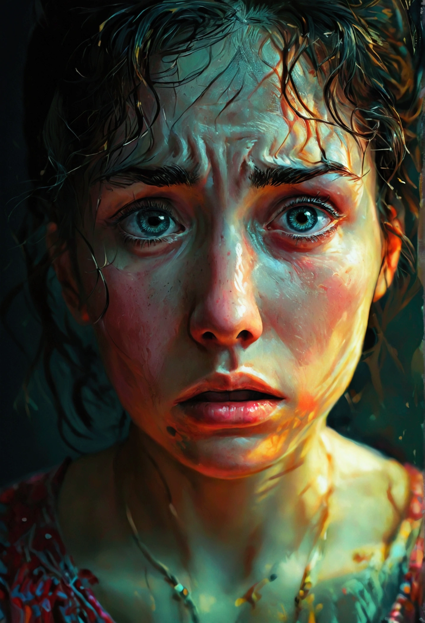 person appearing overwhelmed or anxious, with a dark background, something that reminds us of discouragement