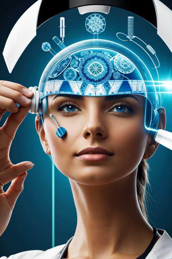 Image that has a futuristic logo, where the symbols of medicine mix, Psychology, nutrition and neurologist. In an artistic way