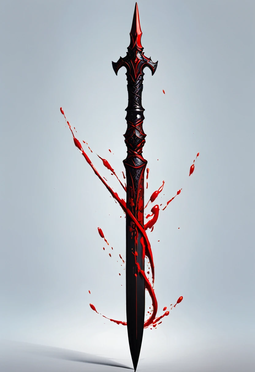 masterpiece, 8k, best quality, highly detailed, a black & red spear with 3 points that covered in fresh blood