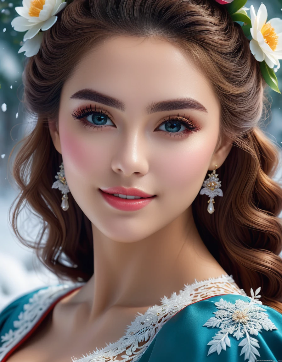 ultra high quality image, close-up, stunningly beautiful girl, long fluffy eyelashes, modern rococo style, with impressionistic softness, snow-white smile, bright colors, ambient lighting, clothes decorated with intricate lace and flowers reminiscent of the era, the scene exudes the highest quality , mutual love, 8k HDR Dolby Vision, digital art, ultra HD, realistic, vibrant colors, high detail, perfect composition, beautiful detailed intricate insanely detailed octane rendering, trending on artstation, 8k art photography, photorealistic concept art, soft natural 3D cinematic perfect light. Lots of details, intricate details, brilliant, magical, stunning, a work of art, a masterpiece.