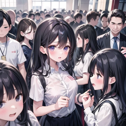 A 33-year-old female teacher and a 、Be surrounded by crowds、Taking off children's underwear、Change clothes in the classroom、Fearful expression、pubic hair、Nipples