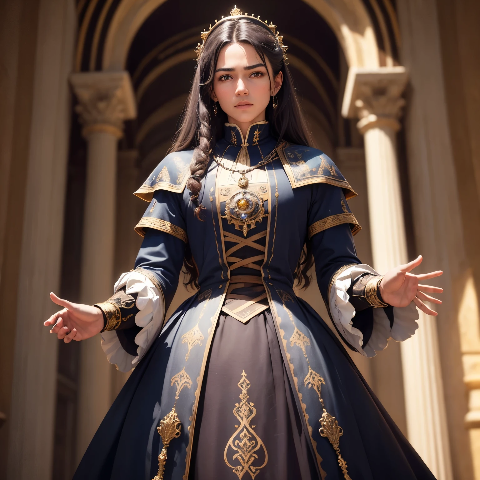 ((best quality)), ((masterpiece)), (detailed), Prize-winning works, with incredible details, maximum textures and details, uhd ,8K,super resolution ,depth of field, retina, masterpiece, anatomically correct, textured skin, super detail, high details, highres ,2 men advisors from a fantasy kingdom, medieval nobles, roupas de medieval nobles ,(he has dark skin) ela usa roupas trabalhadas em tecidos medieval nobles ((homem de 45 anos :1.1,detailedeyes, face detailed, whole body:1.1,the background is a royal palace )),(best qualityer:1.2,ultra detali:1.1,realisitic:1.37) ,eyeshadows,sharp focus,swirly vibrant colors,)