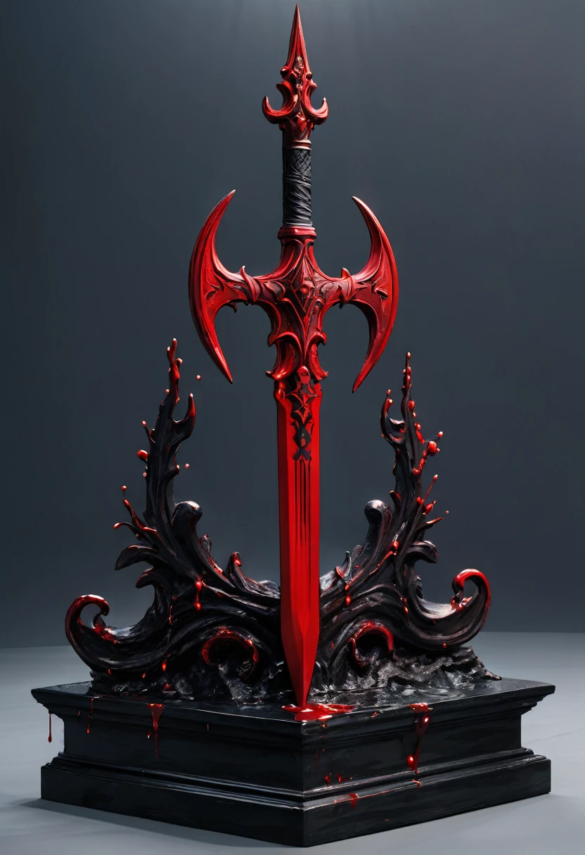 masterpiece, 8k, best quality, highly detailed, a black & red trident that covered in blood