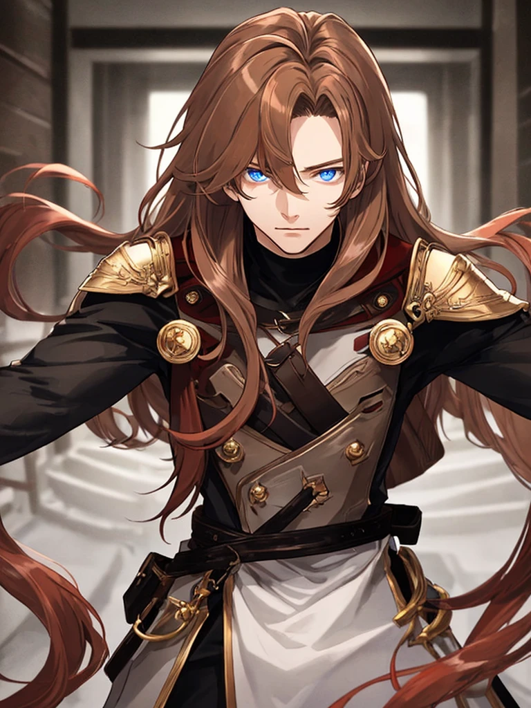 Creates a young adult with light brown hair with red streaks of blue eyes with a defined and quite handsome physical body.