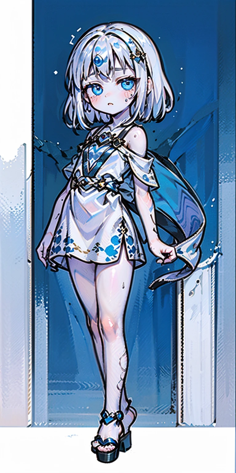 (li:1.3), (child:1.2irlish body type), (masterpiece), (best quality), Exquisite visuals, high-definition, (ultra detailed), finely detail, ((solo)), ((gawr gura)), (medium hair), (white Silver hair), (gradient Blue), (beautiful detailed eyes), Kawai, loveliness, off shoulder, looking at viewer, bare shoulders, standing, ((full body)) pale skin