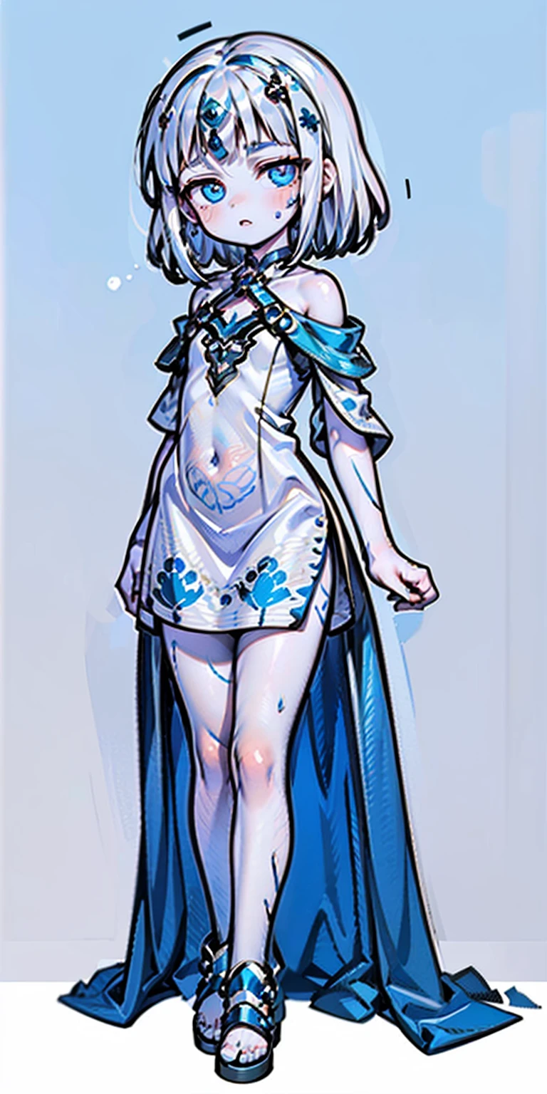 (little :1.3), (child:1.2), (Girlish body type), (masterpiece), (best quality), Exquisite visuals, high-definition, (ultra detailed), finely detail, ((solo)), ((gawr gura)), (medium hair), (white Silver hair), (gradient Blue), (beautiful detailed eyes), Kawai, loveliness, off shoulder, looking at viewer, bare shoulders, standing, ((full body)) pale skin