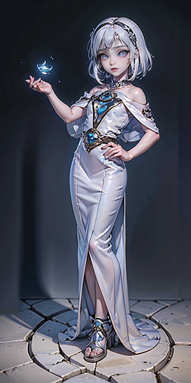 (little loli:1.3), (child:1.2), (Girlish body type), (masterpiece), (best quality), Exquisite visuals, high-definition, (ultra detailed), finely detail, ((solo)), ((gawr gura)), (medium hair), (white Silver hair), (gradient Blue), (beautiful detailed eyes), Kawai, loveliness, off shoulder, looking at viewer, bare shoulders, standing, ((full body)) pale skin