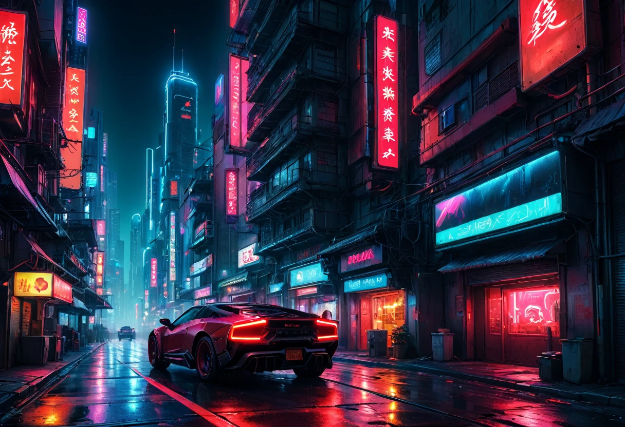 cyberpunk, Neon Metropolis at Night, city road, riches, red lighting, HDR, 4k resolution, (painting realistic : 1.3), (ultra high resolution: 1.0 ), (((best quality, 8 thousand, masterpiece:1.4))