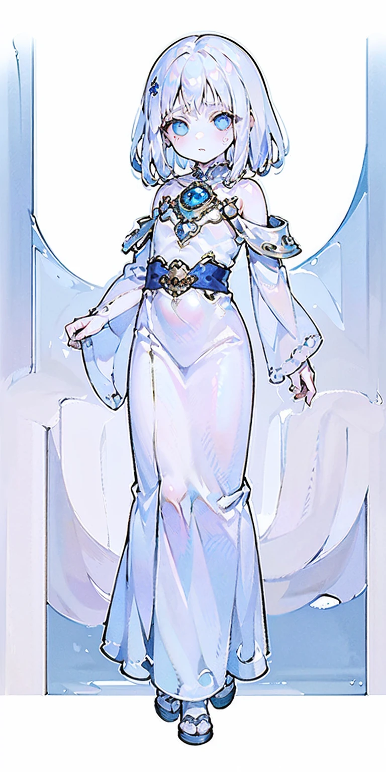 (little loli:1.3), (child:1.2), (Girlish body type), (masterpiece), (best quality), Exquisite visuals, high-definition, (ultra detailed), finely detail, ((solo)), ((gawr gura)), (medium hair), (white Silver hair), (gradient Blue), (beautiful detailed eyes), Kawai, loveliness, off shoulder, looking at viewer, bare shoulders, standing, ((full body)) pale skin