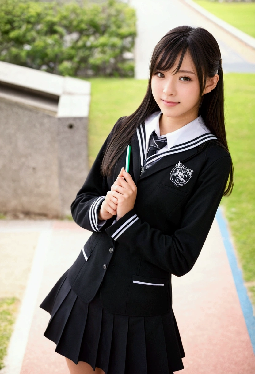 high school girl model 黒のuniform 高級ブランドのmodel少し高級感 Black uniform adultっぽさ adult beautiful beautiful nice cute popular person model high school student Overseas Face Half Japanese, half American