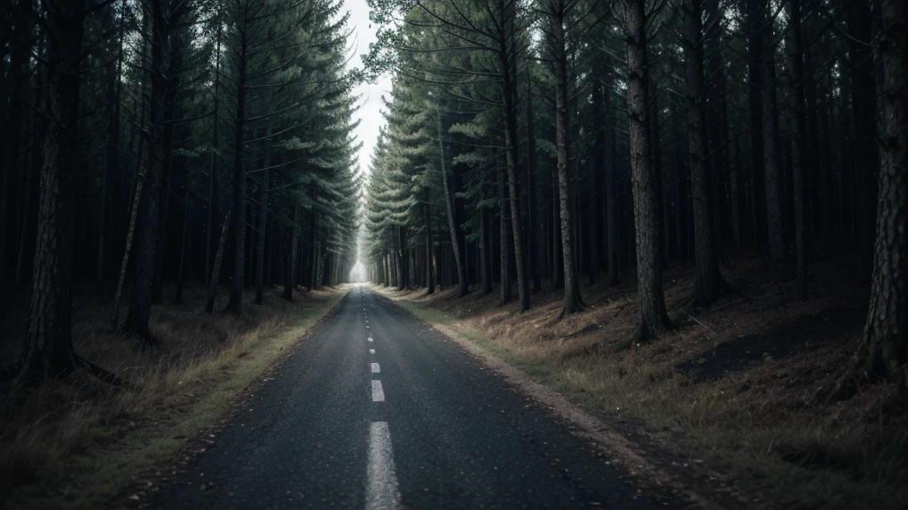 Dark Street, scary, with nothing and no one, in the middle of the woods, todo escuro
