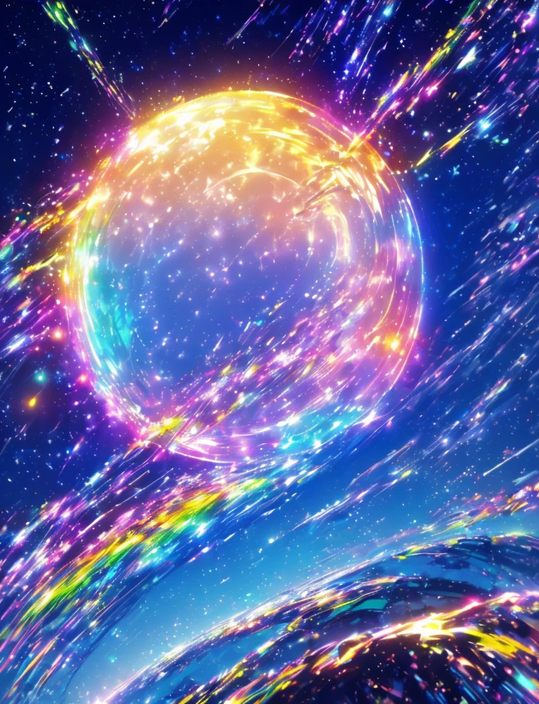 ((The pale yellow moon of a supergiant star))((A subjective depiction of a profile looking up)、On a multicolored background、Iridescent空に星と月が描かれた川の絵、Shining skyscrapers、Shine overall、Concept art inspired by Mitsuoki Tosa、pixiv contest winners、Highest quality、Fantasy art、Beautiful anime scene、Bright Moon、moonlight star environment、Dream painting、Anime Background Art、Fantasy Landscape Painting、Fantasy Knight、Anime Background、Background artwork、wonderful芸術、Atmospheric anime、Starry Sky、Detail enhancements、, Vibrant colors, Rainbow and sunshine shining.16K, Ultra-high resolution, Iridescent、to be born,wonderful ,future、Iridescent、The world 30 years from now。