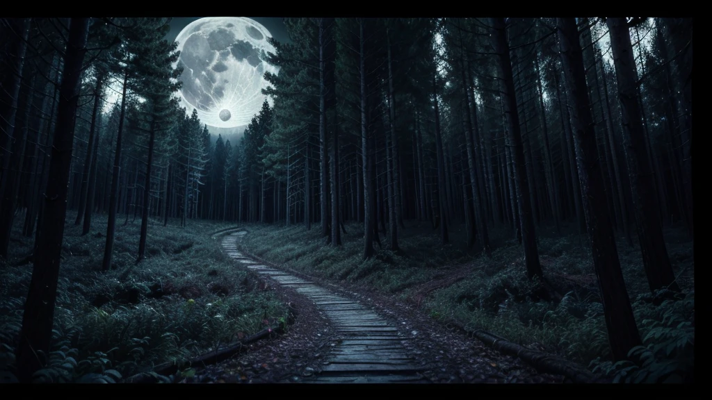 background scary night forest clearing full moon, (work of art:1.5), (best qualityer:1.5), (details Intricate:1.5), (Sharpen details),
