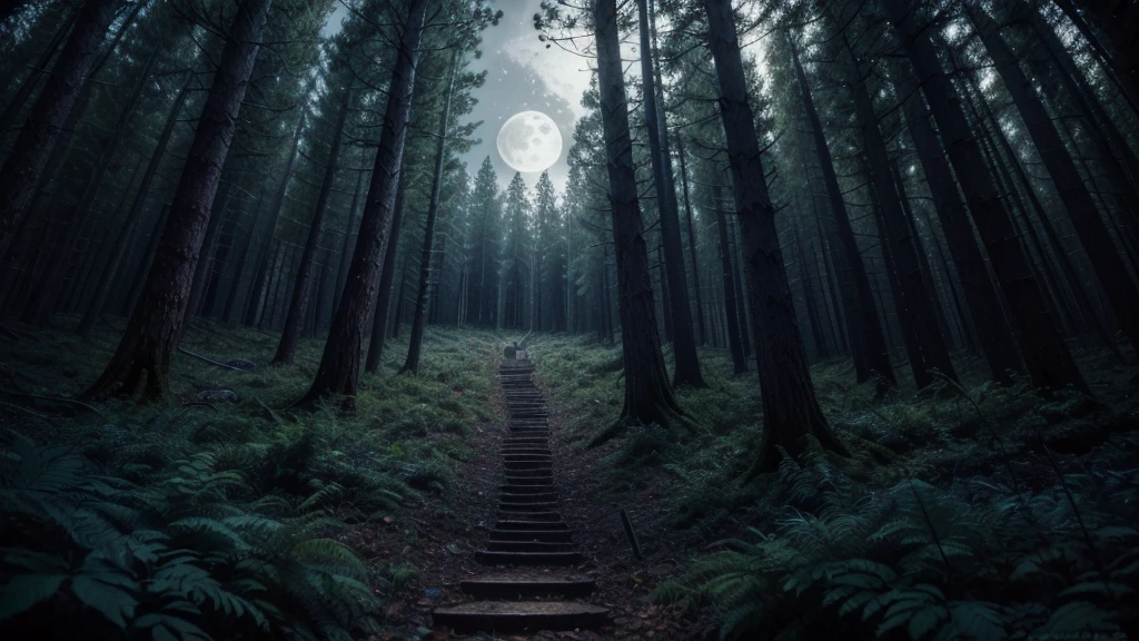 background scary night forest clearing full moon, (work of art:1.5), (best qualityer:1.5), (details Intricate:1.5), (Sharpen details),