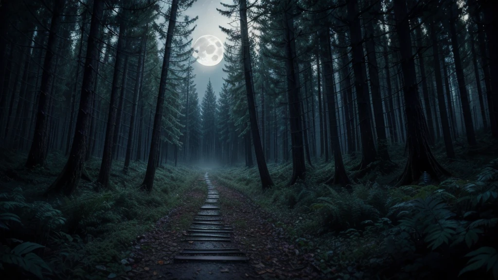background scary night forest clearing full moon, (work of art:1.5), (best qualityer:1.5), (details Intricate:1.5), (Sharpen details),
