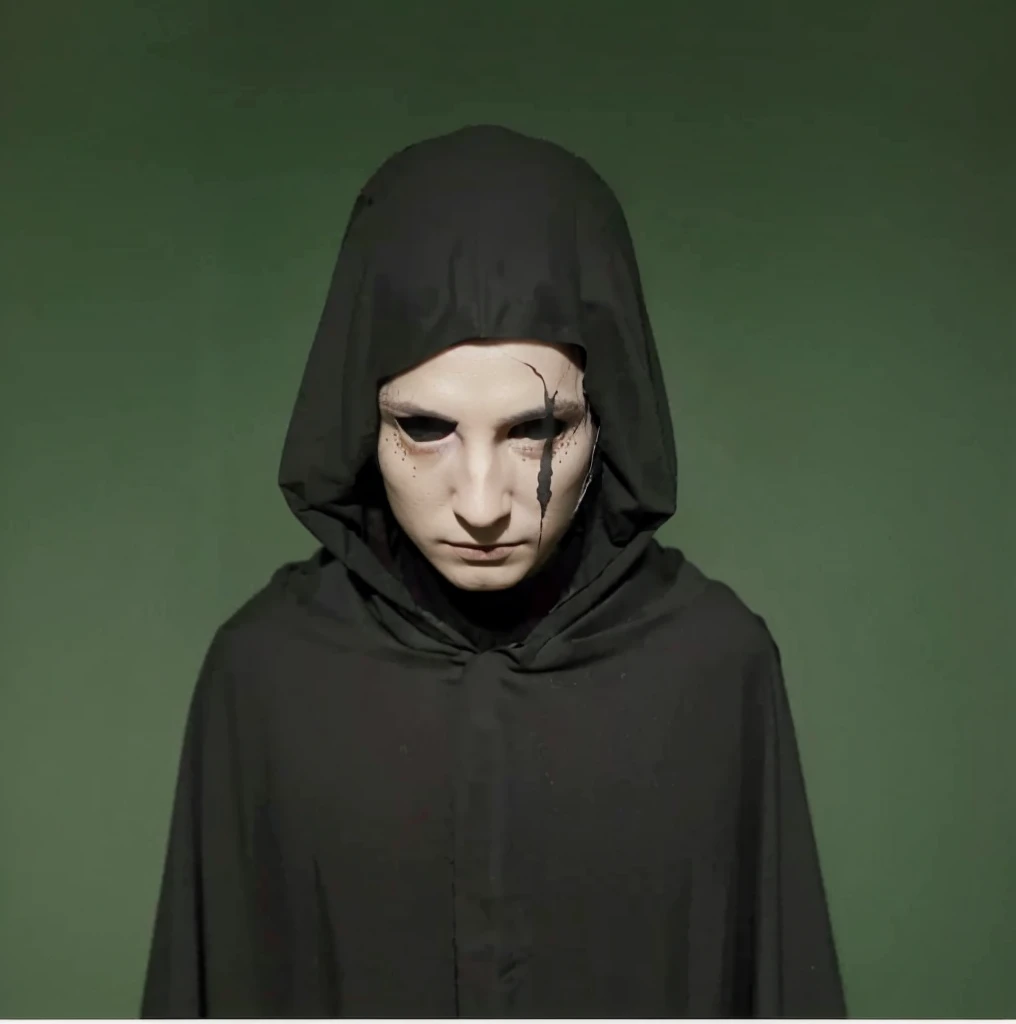 a medieval man wearing a black cloak, mask, medieval clothing, detailed mask , dramatic lighting, cinematic, dark fantasy, moody atmosphere, chiaroscuro