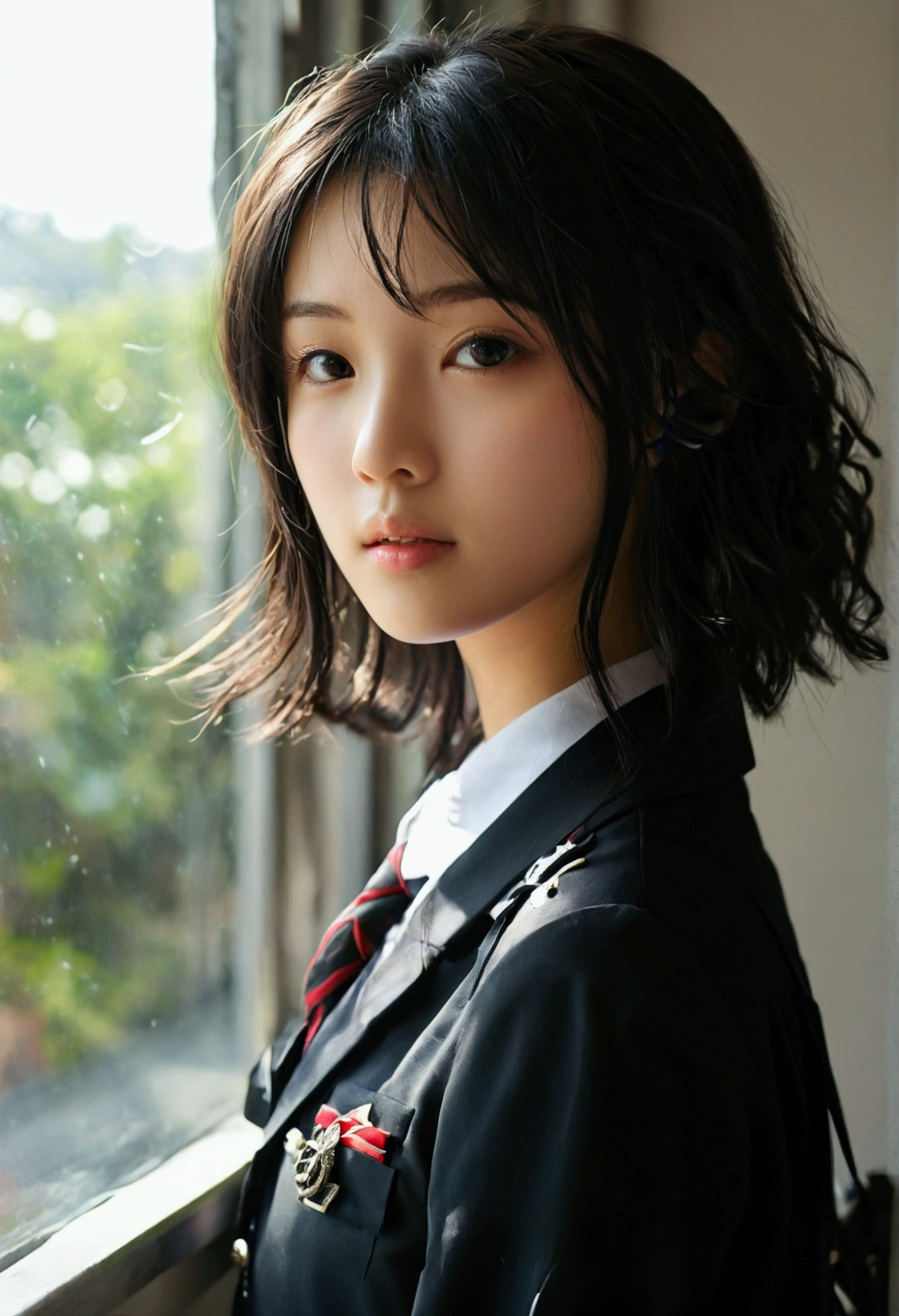 high school girl　model　黒のuniform　高級ブランドのmodel少し高級感　Black　uniform　adultっぽさ　adult　beautiful　beautiful　nice　cute　popular person　model　high school student　Overseas Face　Half Japanese, half American