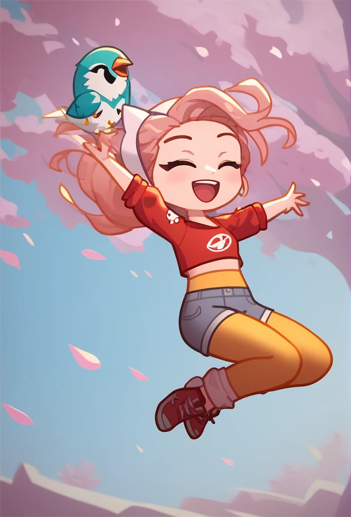 1girl, jumping, happy, mouth open, holding a bird, gacha life
score_9, score_8_up, score_7_up, score_6_up, score_5_up