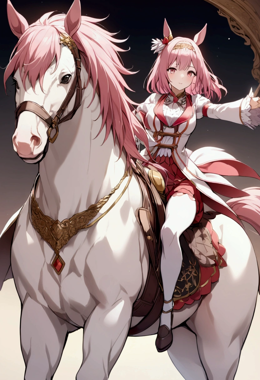 horse、Front legs high、Neigh、Pink haired girl、